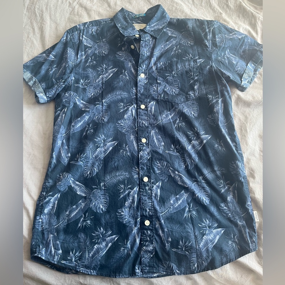 Jack & Jones Navy Leaf Print Casual Shirt